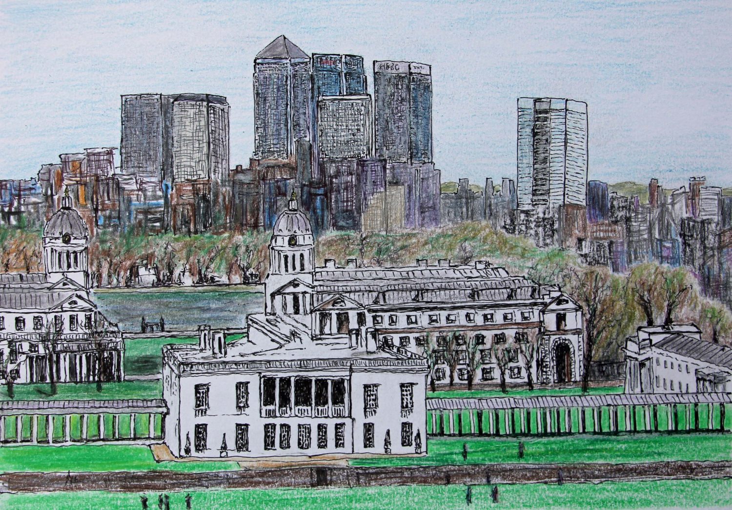 Greenwich view colour pencils Drawing London